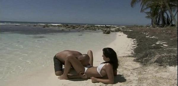  In a desert island two couples are fucking on the beach